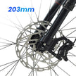 Close-up of a bicycle disc brake system with '203mm' text. Cheetah Pro Sale Revi Ebike