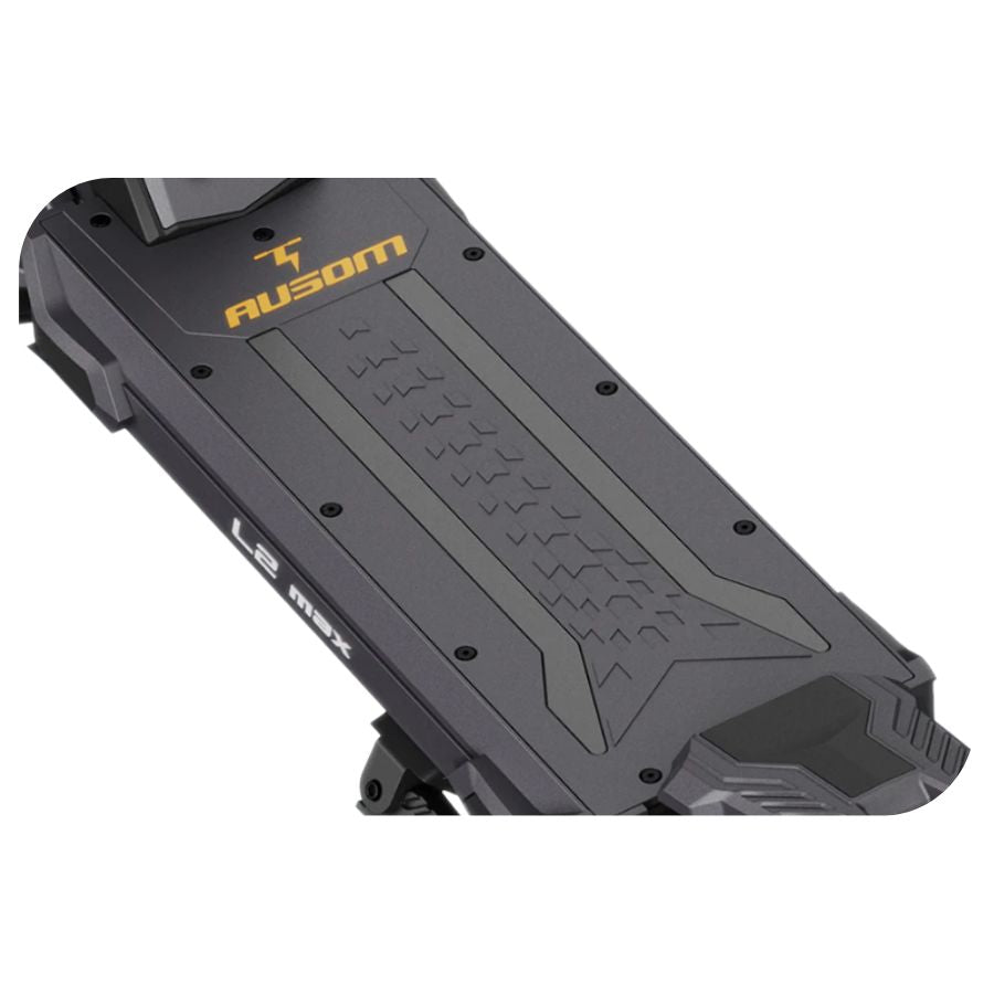 Black and yellow phone case with 'AUSOM' branding on a white background