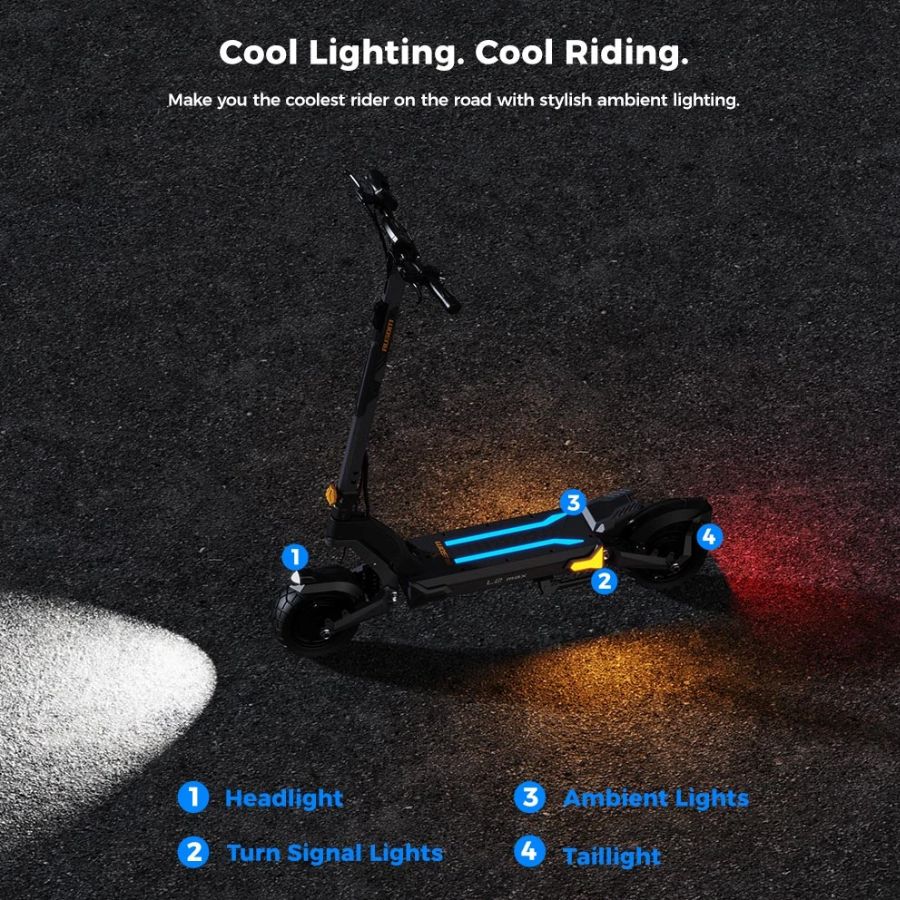 Electric scooter with lighting features on a dark background