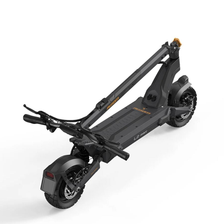 Black electric scooter on a white background L2_Max_Ausom_Scooter_Top_View_Folded