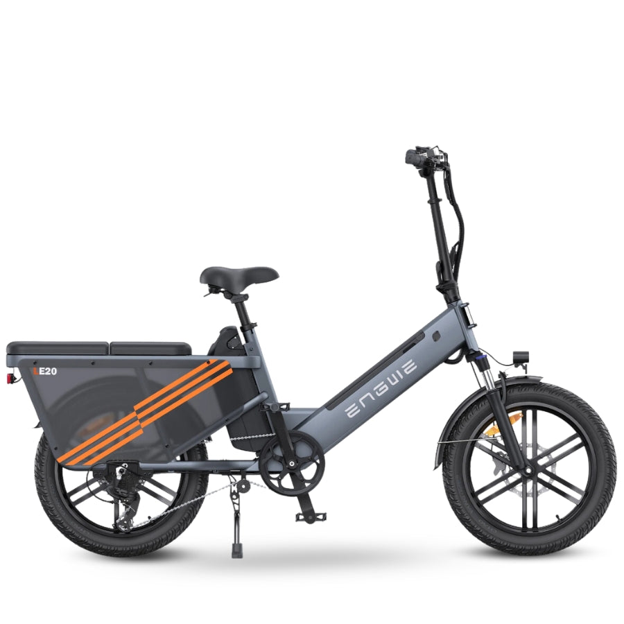 LE20 Cargo BIke Engwe 1300W power 48V 19.4Ah battery Gray Dual battery side view 