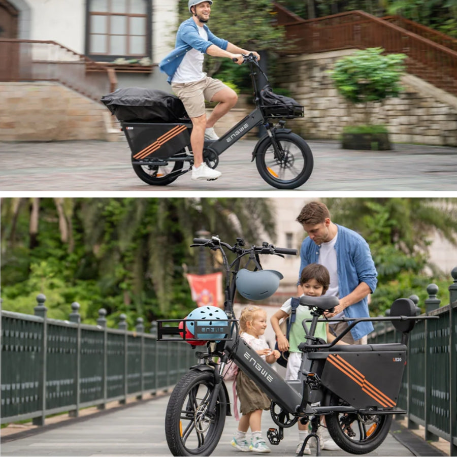 LE20 Cargo BIke Engwe 1300W power 48V 19.4Ah battery  Rear seat  Cargo Package Gray Versatile Package  Baby on Back image versital kids 