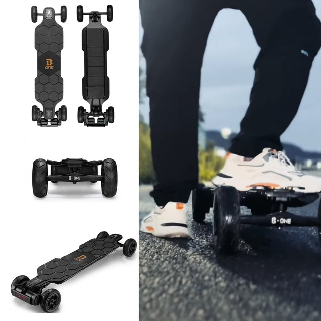 B-ONE BALROD X Bamboo Electric Skateboard 2100w*2 6368 belt drive motor Tail Light flashing brake  Fiberglass bamboo and Canadian Maple Deck Ergonomic Hobbywing with 4 speed modes LG M50LT 21700 12S3P 15Ah 666Wh lithium battery 5A charger BackToModern Sale 