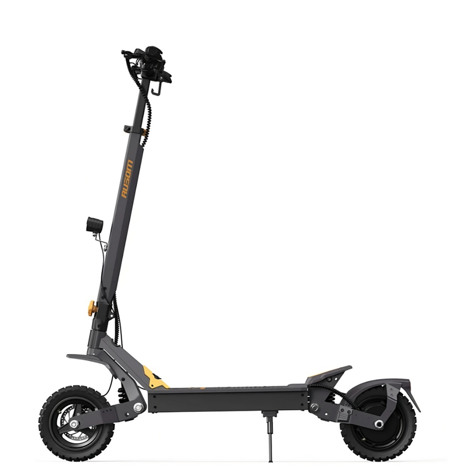 Black electric scooter with visible brand name on a white background l1 max ausom 