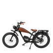Black electric bike with brown seat on a white background. Cheetah Pro Sale Revi Ebike