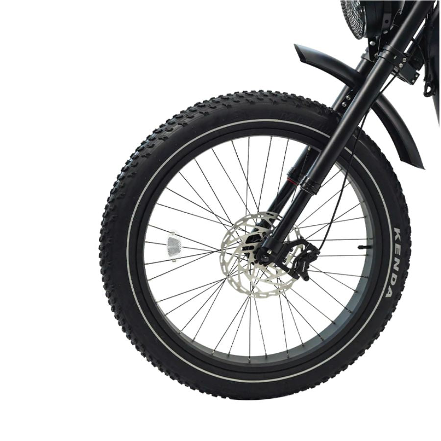 Close-up of a bicycle wheel with a white background air suspension Cheetah Pro Sale Revi Ebike