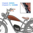 Electric bike with battery pack labeled 'Cheetah 1440Wh' and 'Cheetah Pro 1440Wh' on a white background.