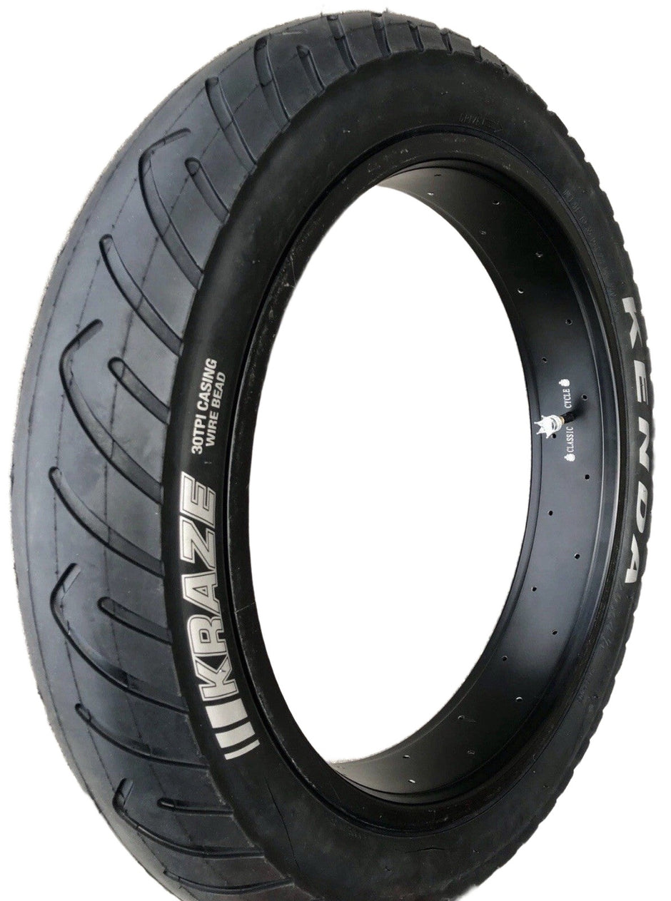Kenda Kraze 20 x 4-1/4 semi-slick fat tire for e-bikes on white background