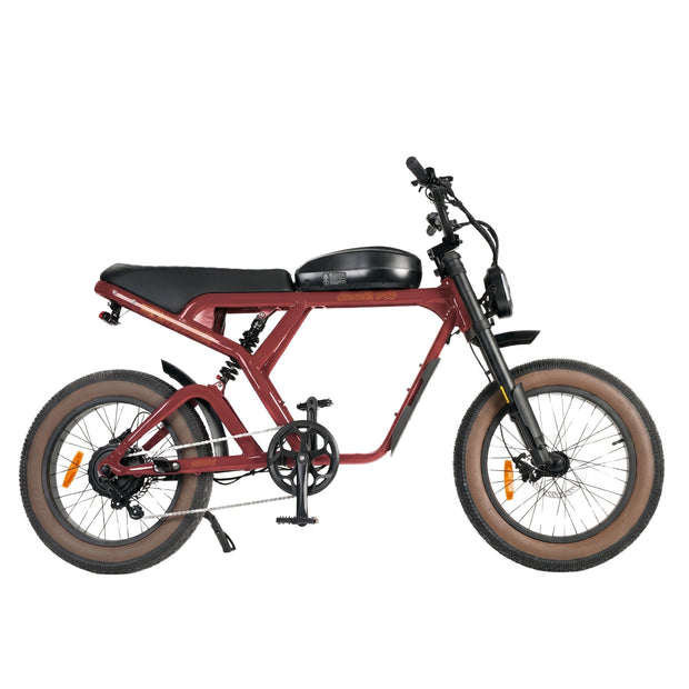 Revi Cougar Pro e-bike in red, studio side profile on white background