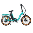 Revi Rebel 2 folding electric bike in turquoise, side view on white background