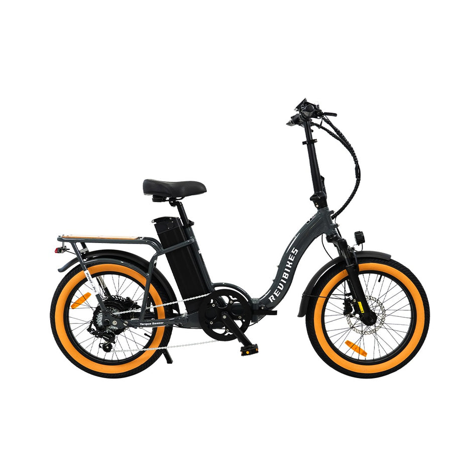 Revi Rebel Pro folding electric bike in Antracit black, side view on white background