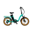 Revi Rebel Pro folding electric bike in turquoise, side view on white background