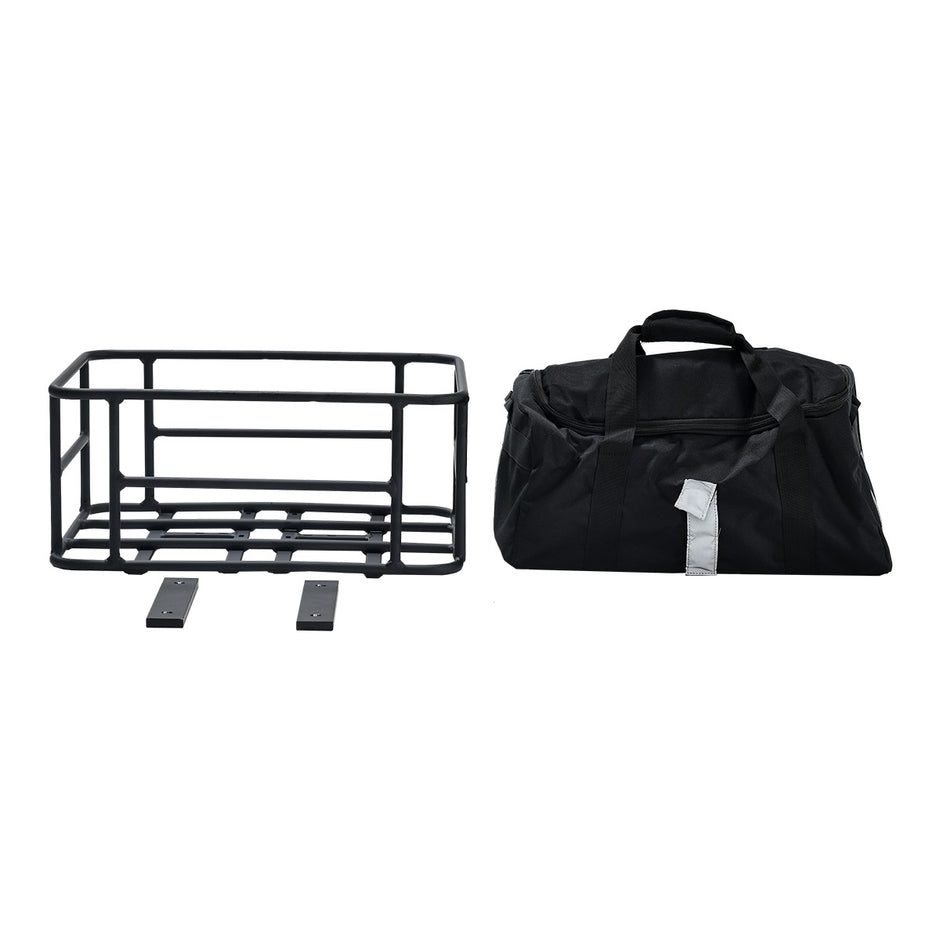 Revi Rebel rear basket and removable carry bag set on white background