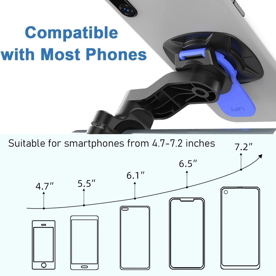 Twist-lock phone holder fits smartphones from 4.7 to 7.2 inches