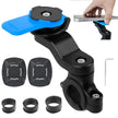Universal twist-lock phone holder kit on white background: mount, push-button head, 2 phone patches, 3 handlebar shims and hex key