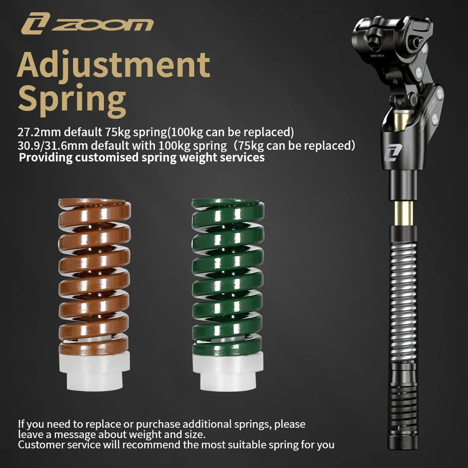 ZOOM seatpost swappable coil springs for 75kg and 100kg rider weight classes